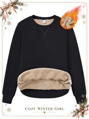 Sherpa Lined Sweatshirt Crewneck Fleece Pullover Cotton Spandex Winter Warm